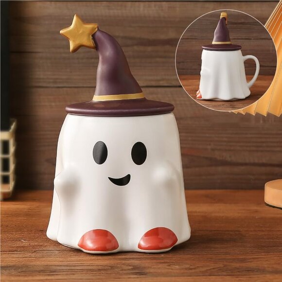 Ghost Mug and Spoon Combination Halloween Ghost Cup Halloween Ghost Ceramic Cup - Picture 3 of 7